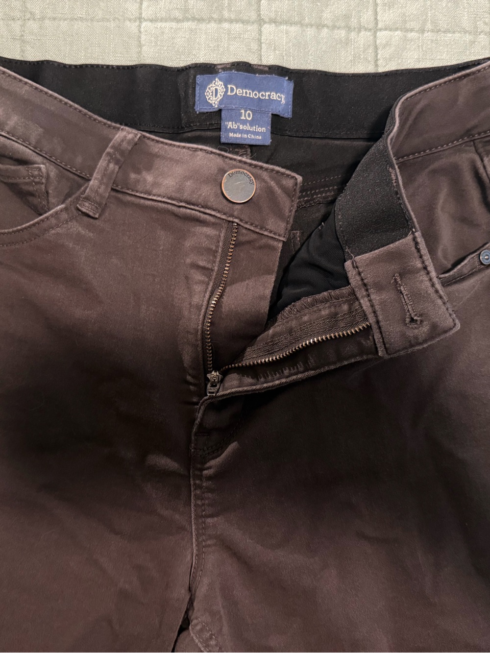 Democracy Dark Brown Faux-Waistband Stretch Pants